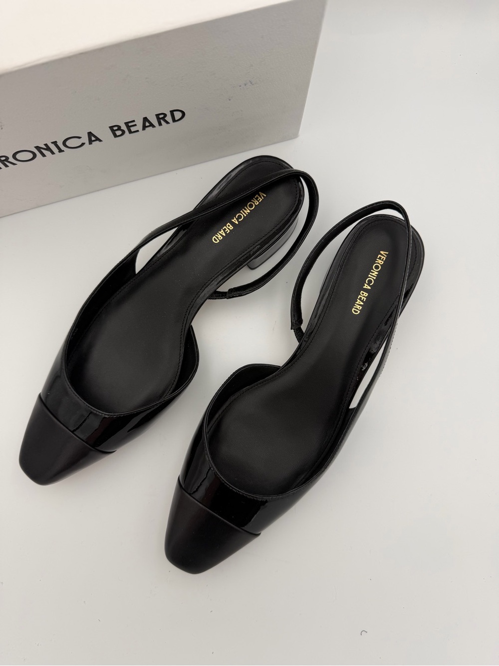 NEW Veronica Beard Cecile Leather Cap-Toe Slingback block heel 9.5M Black - Picture 3 of 9